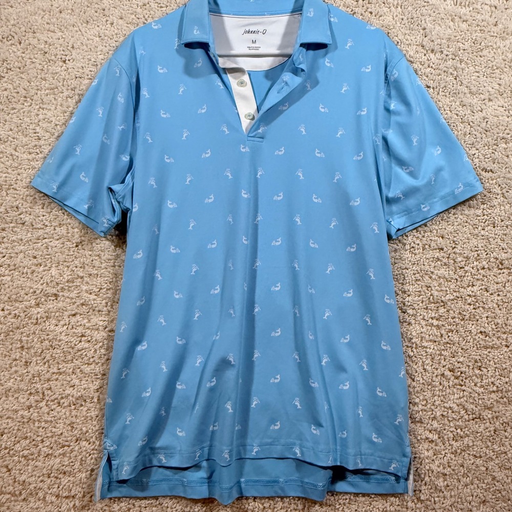 Johnnie-O Mens Mermaid Print Performance Polo Shirt M Golf Preppy Resortwear